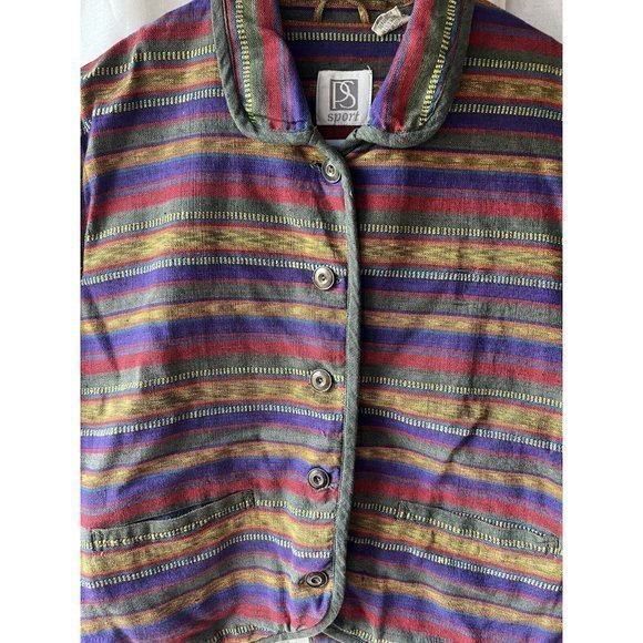 Vtg 90s PS Sport Boho Striped Hippie Woven Tapestry Jacket Coat Sz‎ M - Picture 2 of 4